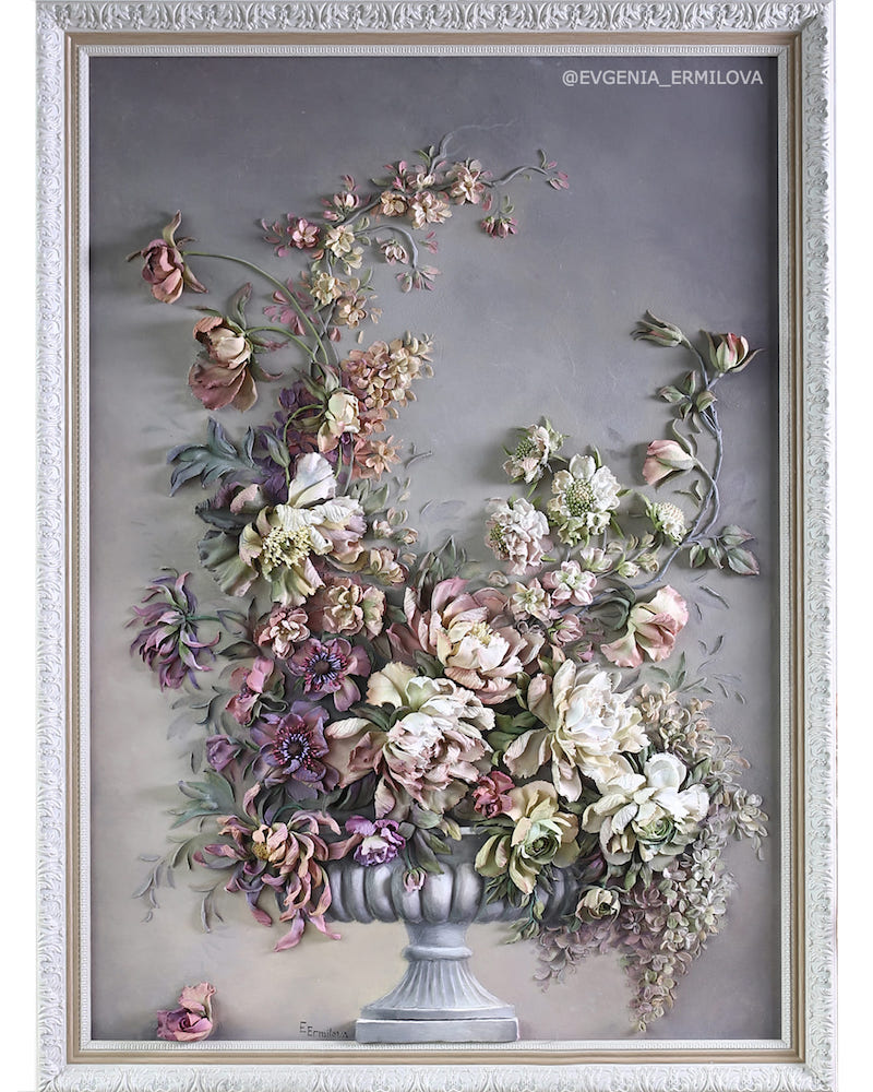 скульптурная живопись, объёмный натюрморт, картина из текстурной пасты, современное искусство